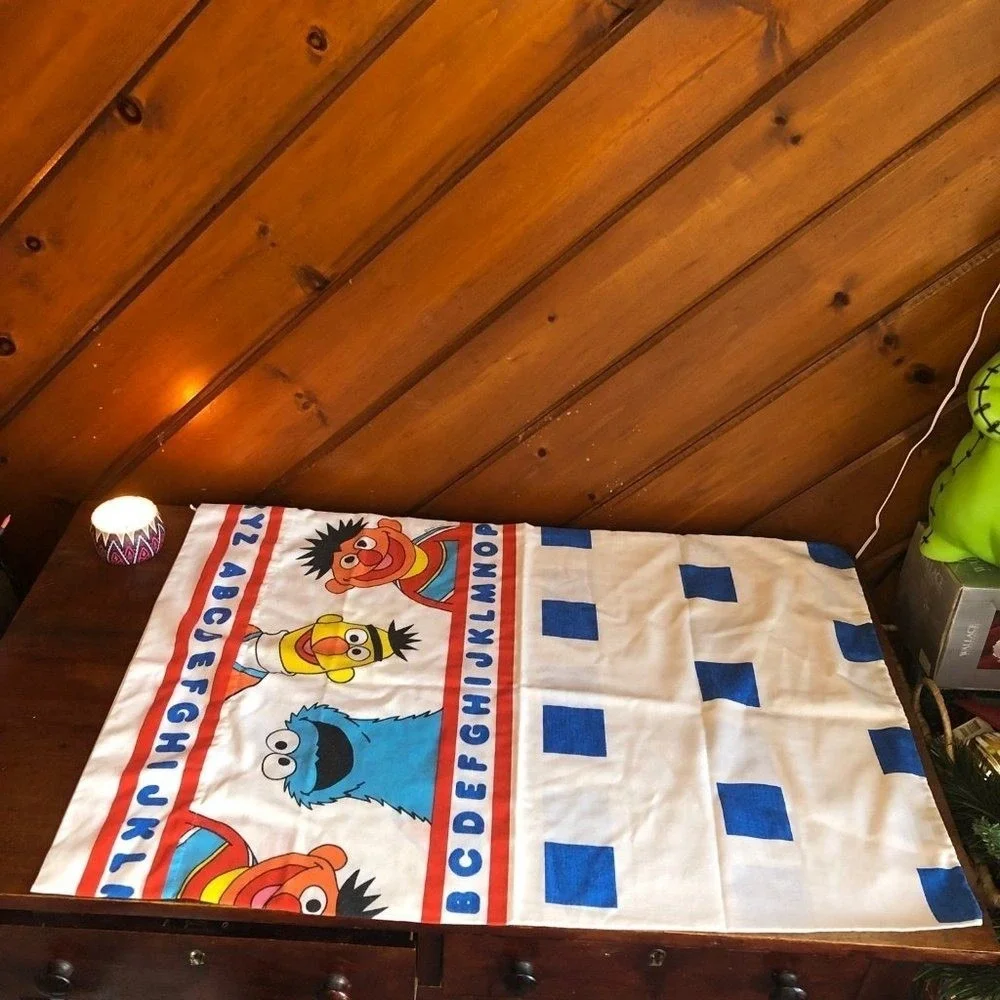 Vintage Sesame Street Pillowcase Muppets Big Bird Cookie Monster Bert Ernie ABC‎